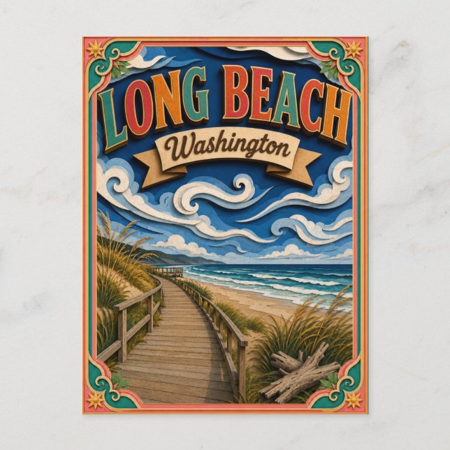 Carte Postale PopCut États Long Beach Washington Art Papier (Devant)