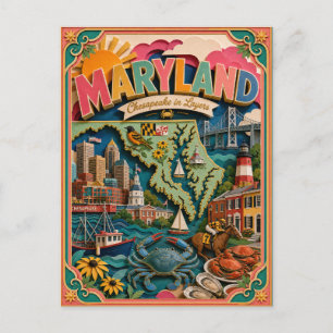 Carte Postale PopCut États Maryland Art en Papier Coloré 3D