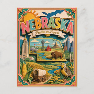 Carte Postale PopCut États Nebraska Art en Papier 3D Coloré