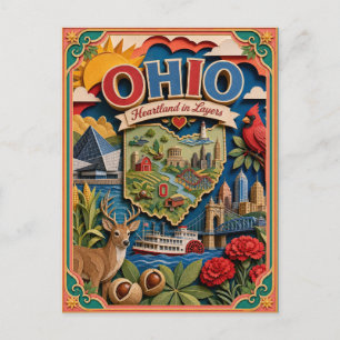 Carte Postale PopCut États Ohio Art en Papier 3D Coloré