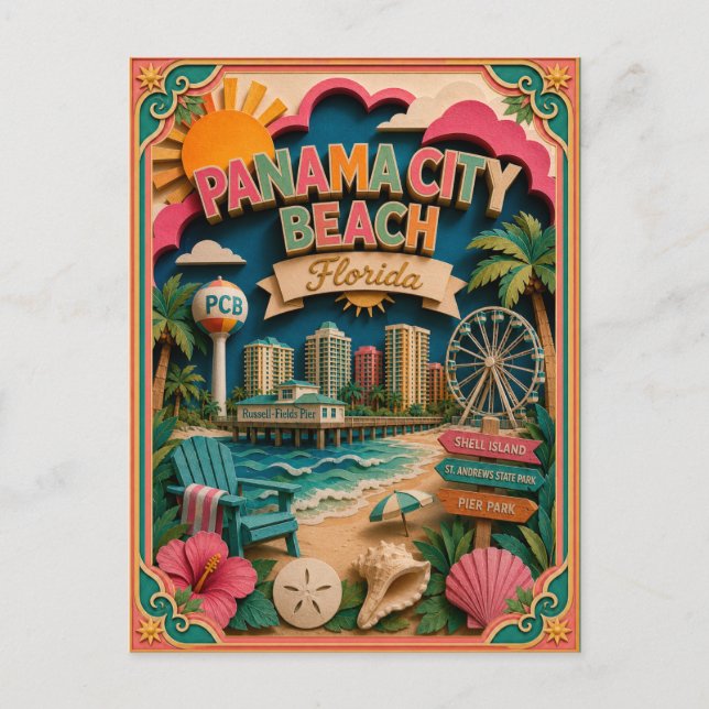 Carte Postale PopCut États Panama City Beach Floride Art en Papi (Devant)