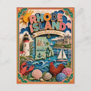 Carte Postale PopCut États Rhode Island Art en Papier 3D Coloré