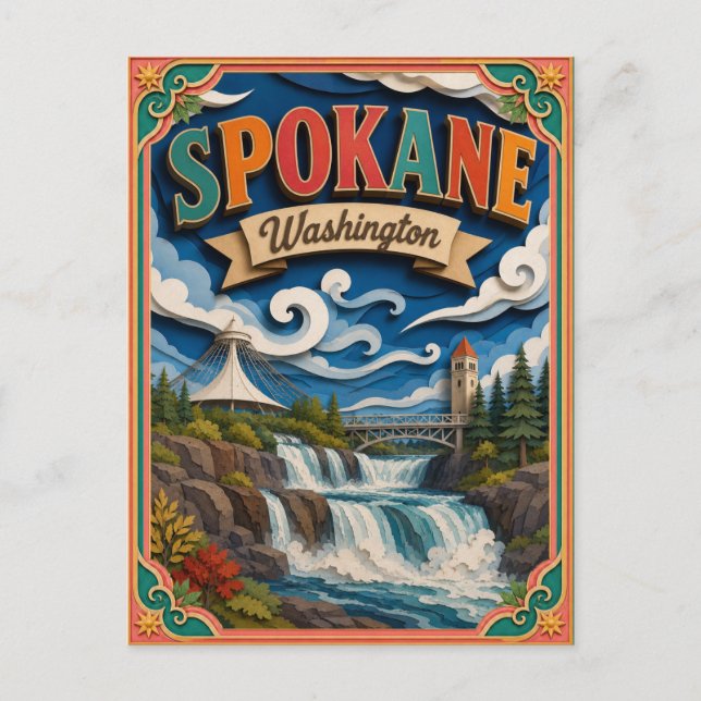 Carte Postale PopCut États Spokane Washington Art Papier (Devant)