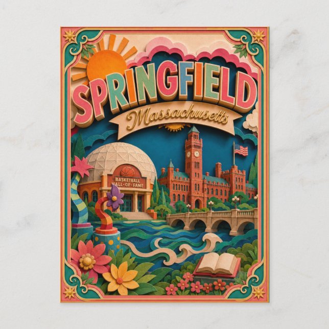 Carte Postale PopCut États Springfield Massachusetts Art en Papi (Devant)