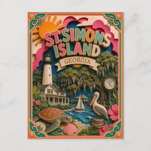 Carte Postale PopCut États St. Simons Island Géorgie Art en Papi
