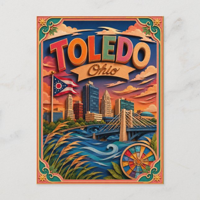 Carte Postale PopCut États Toledo Ohio Art Papier (Devant)