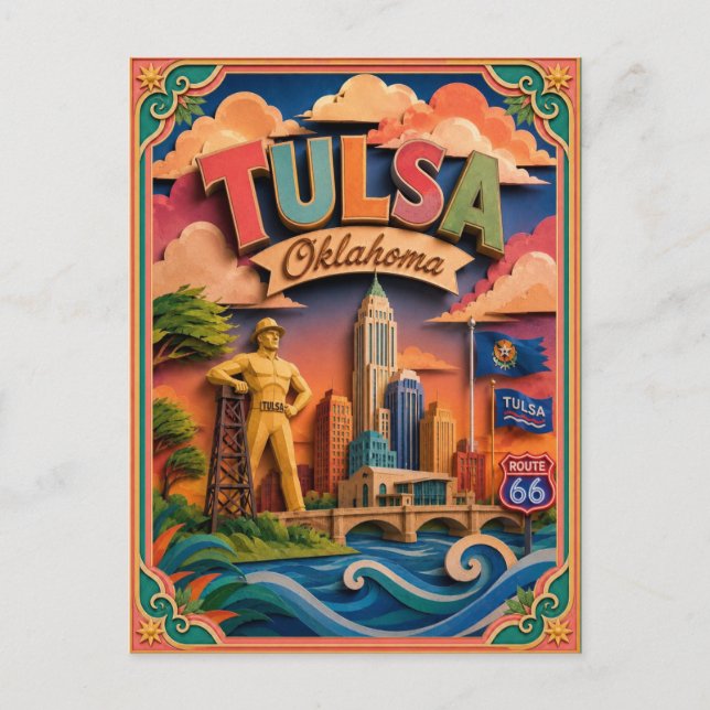 Carte Postale PopCut États Tulsa Oklahoma Art Papier (Devant)