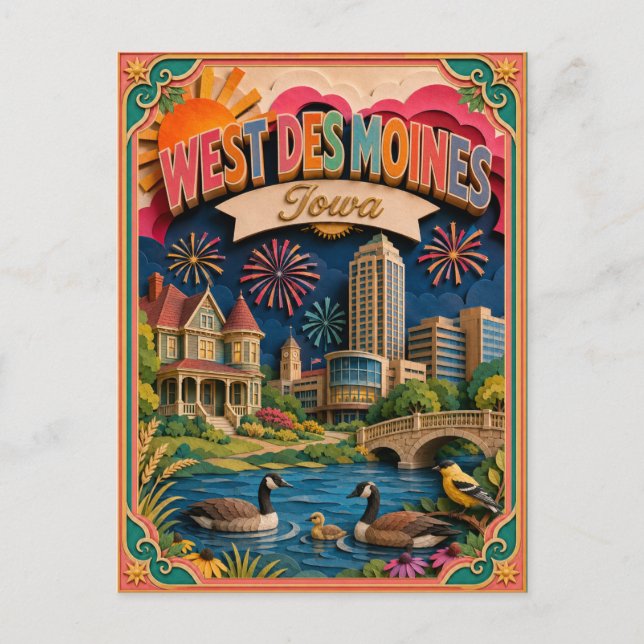 Carte Postale PopCut États West Des Moines Iowa Art Papier (Devant)