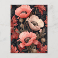 Poppies rouges vintages inspirées par William Morr