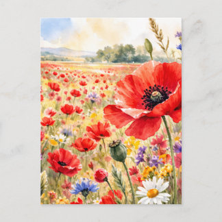 Carte Postale Poppy Field - Watercolour Poppy