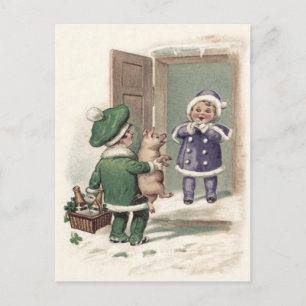 Carte Postale Porc garçon Champagne Trèfle Porte