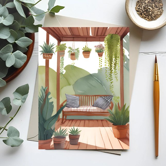 Carte Postale Porche en pot | Peinture botanique à l'aquarelle (Créateur téléchargé)