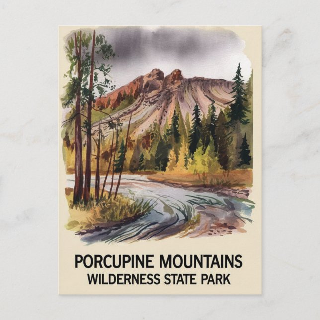 Carte Postale Porcupine Mountains State Park Michigan Watercolor (Devant)