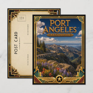 Carte Postale Port Angeles Washington Art Déco Doré Vintage