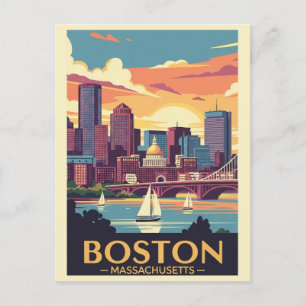 Carte Postale Port de bateaux à Vintage voyage Retro Boston