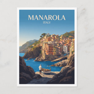 Carte Postale Port de Manarola et maisons colorées sur la falais