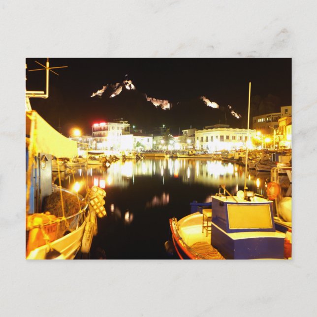 Carte Postale Port De Myrina La Nuit (Devant)