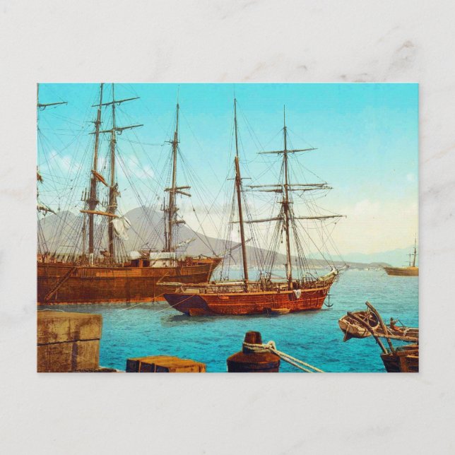 Carte Postale Port de Naples Italie 1800 (Devant)