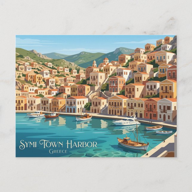 Carte Postale Port de Symi Town Grèce (Devant)