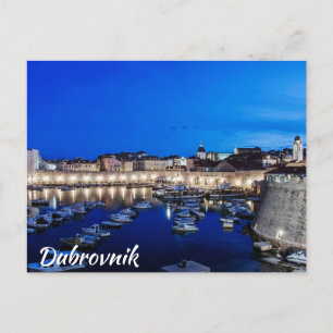 Carte Postale Port et murs de Dubrovnik illuminés la nuit