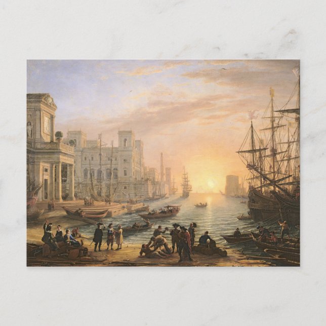 Carte Postale Port maritime au coucher du soleil, 1639 (Devant)