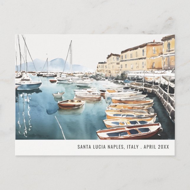Carte Postale Port Santa Lucia Naples Italie Aquarelle Voyage (Devant)