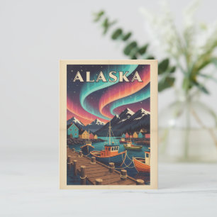 Carte Postale Port vintage d'Alaska Lumières du Nord