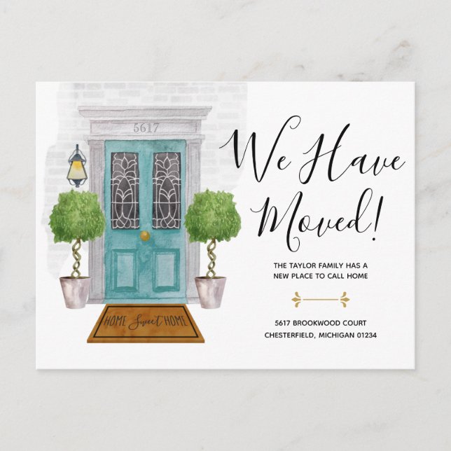 Carte Postale Porte Aquarelle Nous Avons Déménagé Nouvelle Adres (Devant)