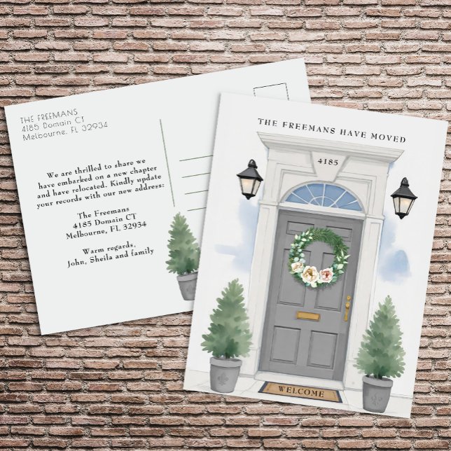 Carte Postale Porte avant grise Faire-part de déplacement (Grey Door - Change of Address Postcard)