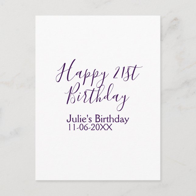 Carte Postale Porte-clés 21e anniversaire nom date violet heureu (Devant)