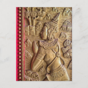 Carte Postale Porte d'Art Décoré d'or au temple bouddhiste, Laos