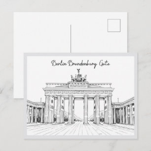 Carte Postale Porte de Brandebourg à Berlin Allemagne dessinée à