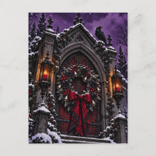 Carte Postale Porte de chapelle gothique Couronne de rose noire