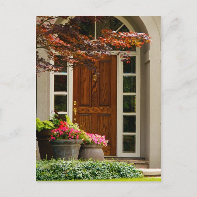Carte Postale Porte d'entrée Bois Fermé Immobilier Fleurs Pot (Devant)