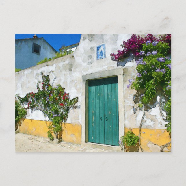 Carte Postale Porte en bois vert d'eau (Devant)