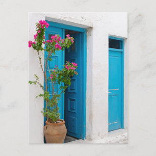 Carte Postale Porte grecque rustique au bougainvillier