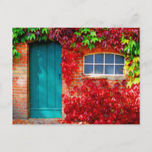 Carte Postale Porte Turquoise pittoresque avec feuilles d'automn