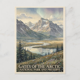 Carte Postale Portes de l'Arctique Aquarelle de l'Alaska