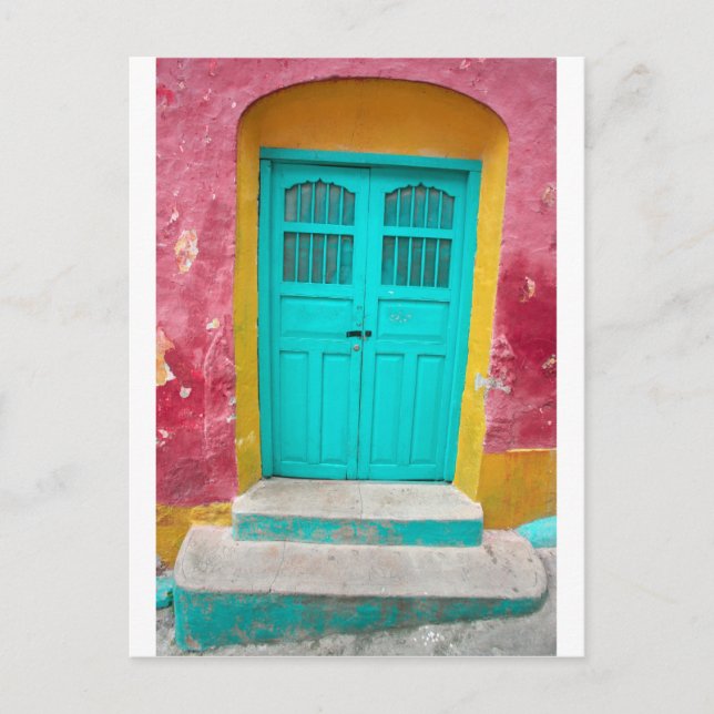 Carte Postale Portes vertes entrée en bois surannée (Devant)