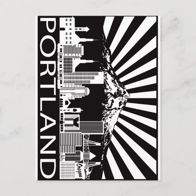 Carte Postale Portland City Skyline et Mount Hood Black White (Devant)