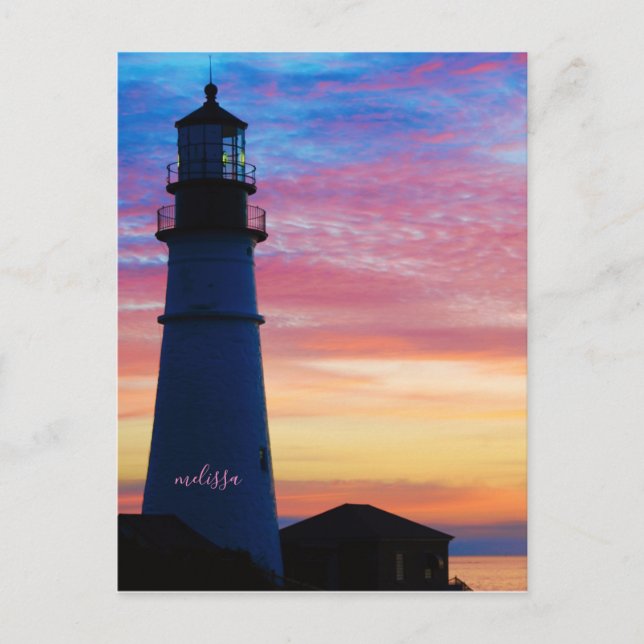 Carte Postale Portland Head Light Pink Sunrise Maine Lighthouse (Devant)