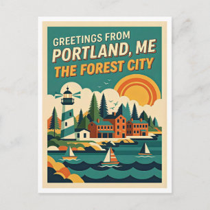 Carte Postale Portland Maine – Le Voyage Rétro de Forest City