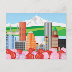 Carte Postale Portland Oregon Cityscape avec Mount Hood et Rose