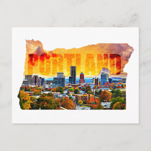 Carte Postale Portland Oregon Cityscape in Map Outline