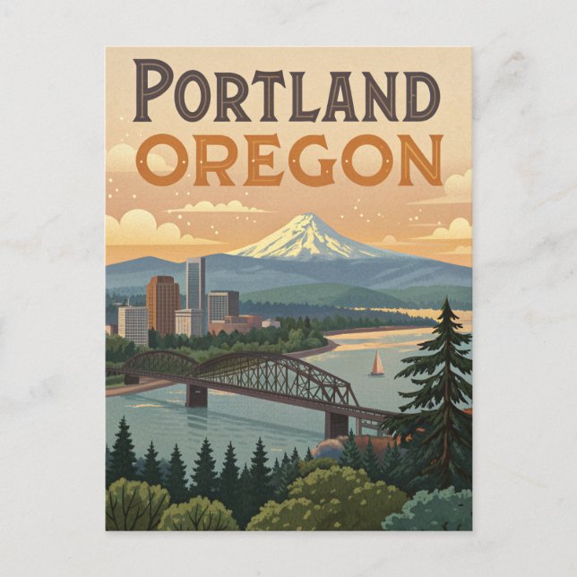 Carte Postale Portland Oregon Mont Hood Skyline (Devant)