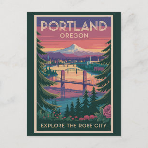 Carte Postale Portland Oregon Mont Hood Voyage Art Vintage