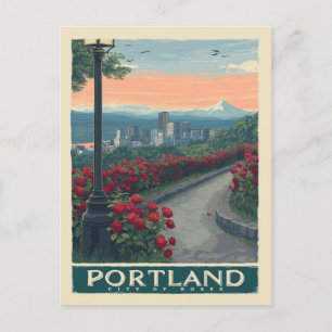 Carte Postale Portland Ville de Rose - Jardin Rose et Skyline