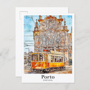 Carte Postale Porto Portugal Art Voyage Aquarelle main tirée