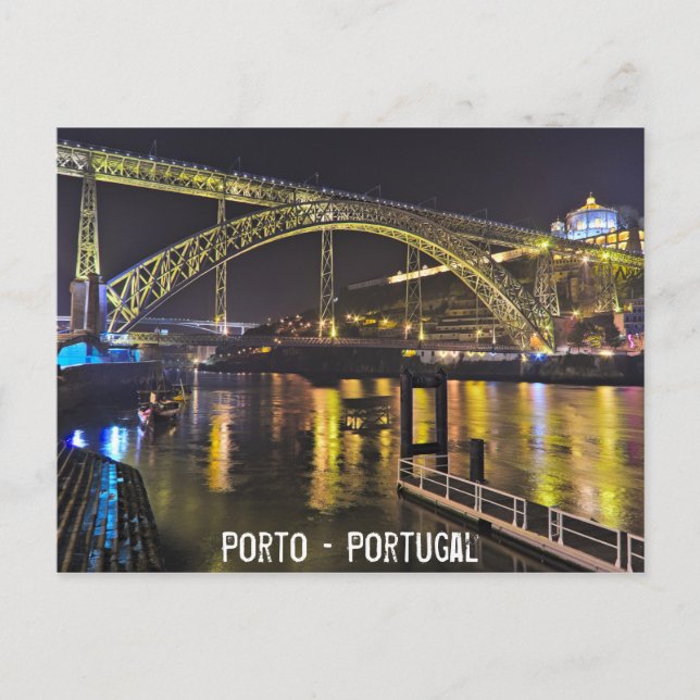 Carte Postale Porto - Portugal. Scène De Nuit Près De La Rivière (Devant)