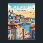 Carte Postale Porto Portugal Voyage Art Vintage<br><div class="desc">Conception de voyage rétro de Porto. Porto est une ville côtière du nord-ouest du Portugal connue pour ses ponts majestueux et sa production de vin de Porto.</div>